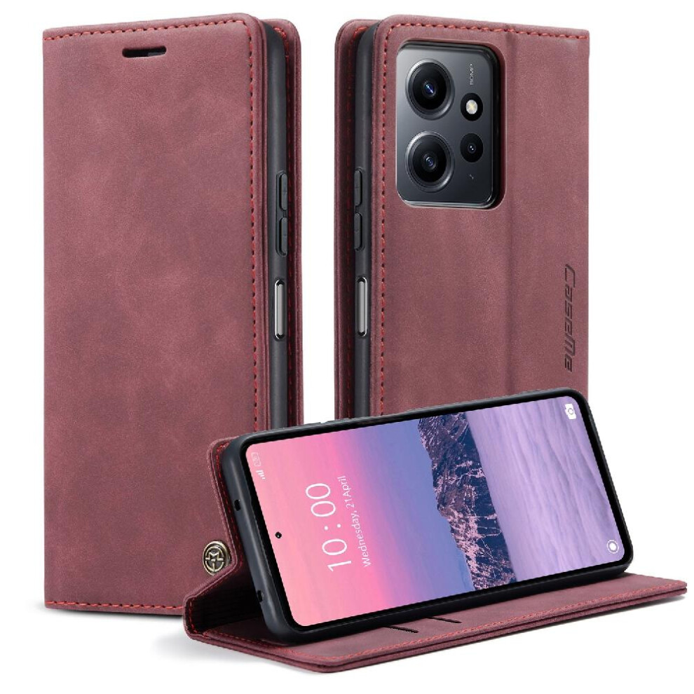 (Red) Flip Case For Xiaomi Mi Note 12 4G Case Card Slot Kickstand Magnetic Closure Shockproof Flip Folio Book Vintage Pu Leather Wallet Red 764549482856