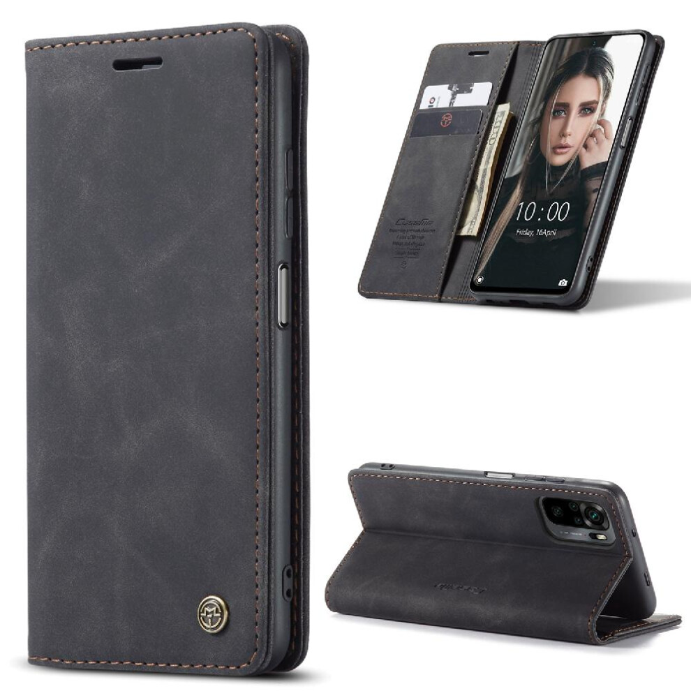 (Black) Flip Case For Xiaomi Redmi Note10 4G/Note 10S Flip Folio Book Case Card Slot Kickstand Magnetic Closure Shockproof Vintage Pu Leather Wallet Black 764549483143