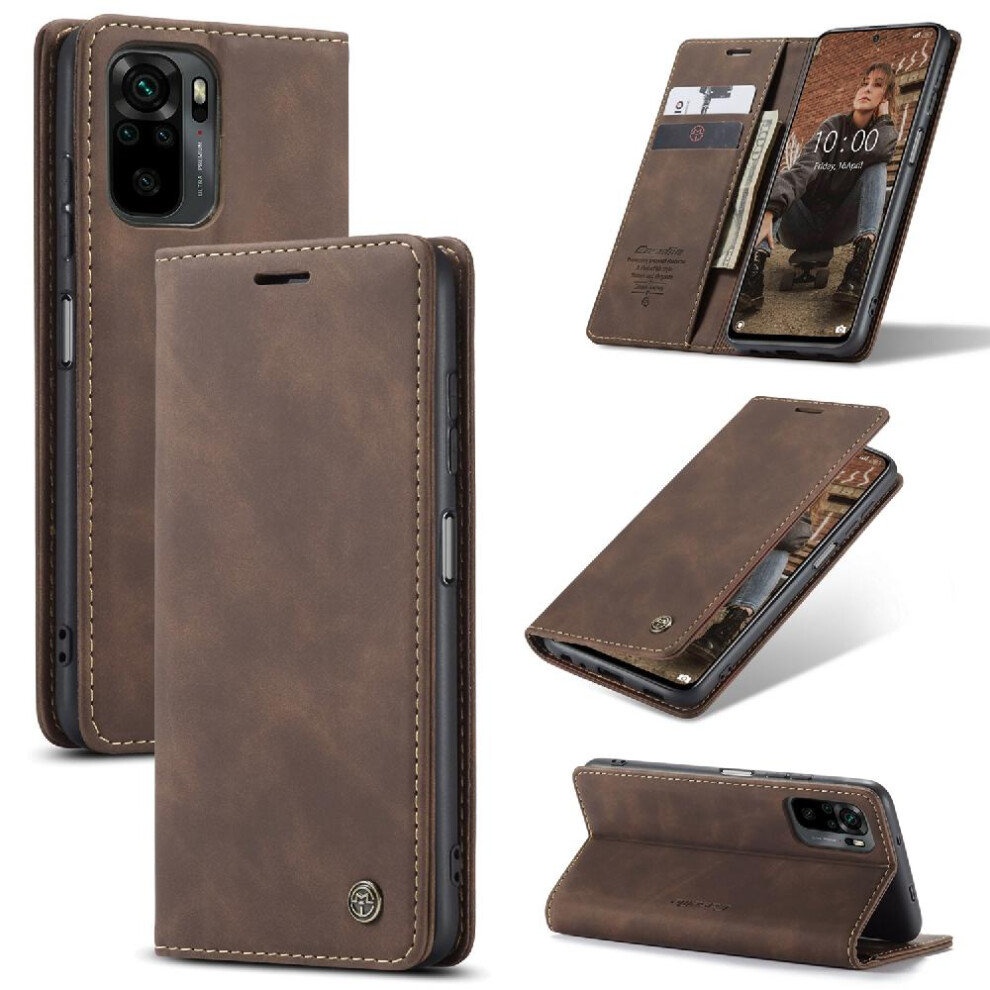 (Brown) Flip Case For Xiaomi Redmi Note10 4G/Note 10S Flip Folio Book Case Card Slot Kickstand Magnetic Closure Shockproof Vintage Pu Leather Wallet Brown 764549483136