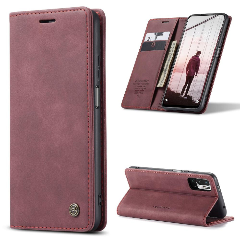 (Red) Flip Case For Xiaomi Poco M3 Pro 5G Flip Folio Book Magnetic Closure Shockproof Case Card Slot Kickstand Vintage Pu Leather Wallet Red 764549483464