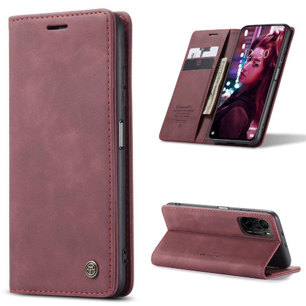 (Red) Flip Case For Xiaomi Poco F3 Flip Folio Book Case Card Slot Kickstand Magnetic Closure Shockproof Vintage Pu Leather Wallet Red 764549483518