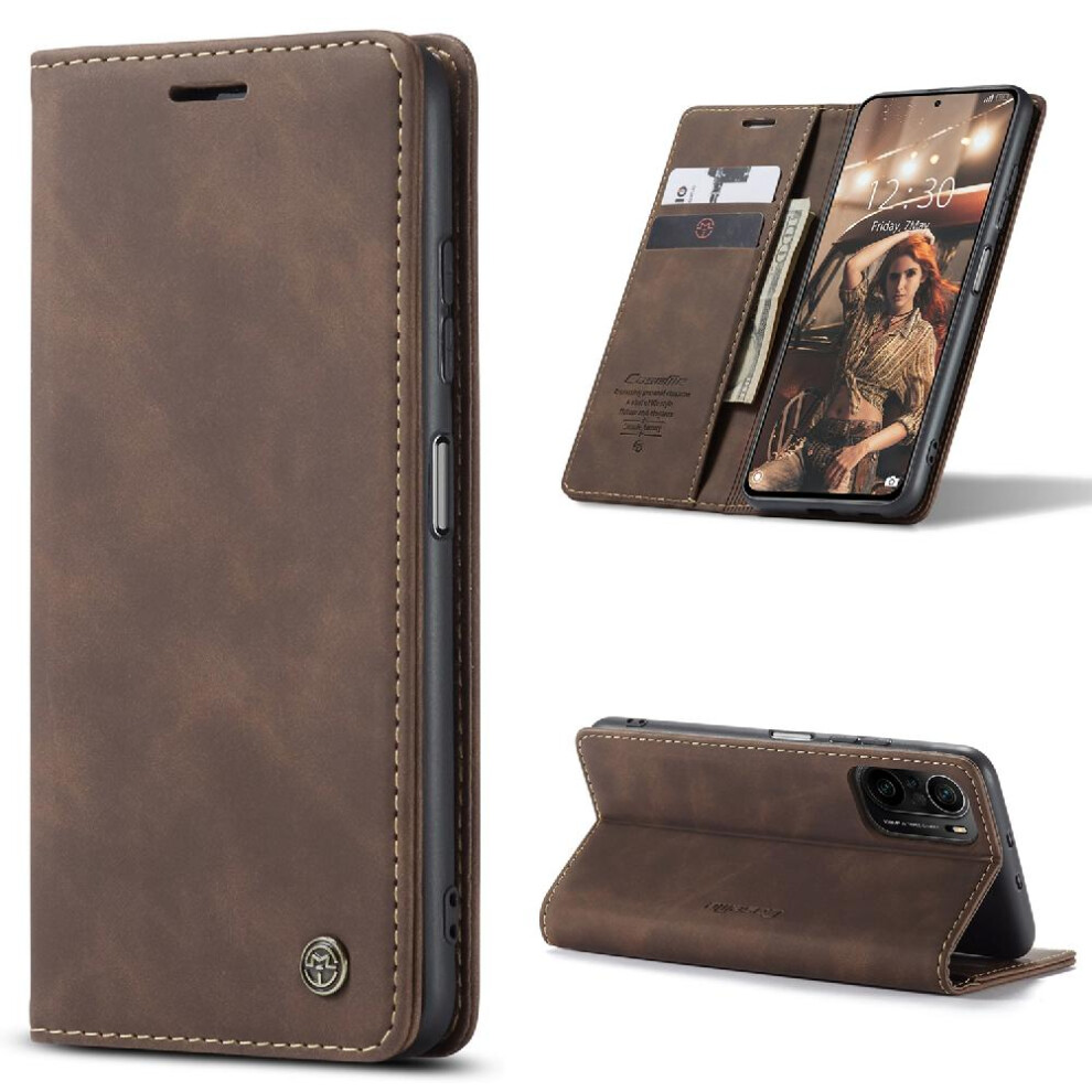 (Brown) Flip Case For Xiaomi Poco F3 Flip Folio Book Case Card Slot Kickstand Magnetic Closure Shockproof Vintage Pu Leather Wallet Brown 764549483549