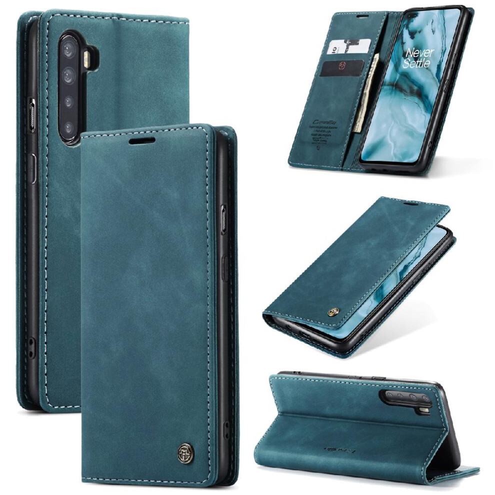 (Blue) Flip Case For Oneplus Nord Vintage Pu Leather Wallet Magnetic Closure Shockproof Flip Folio Book Case Card Slot Kickstand Blue 764549483587