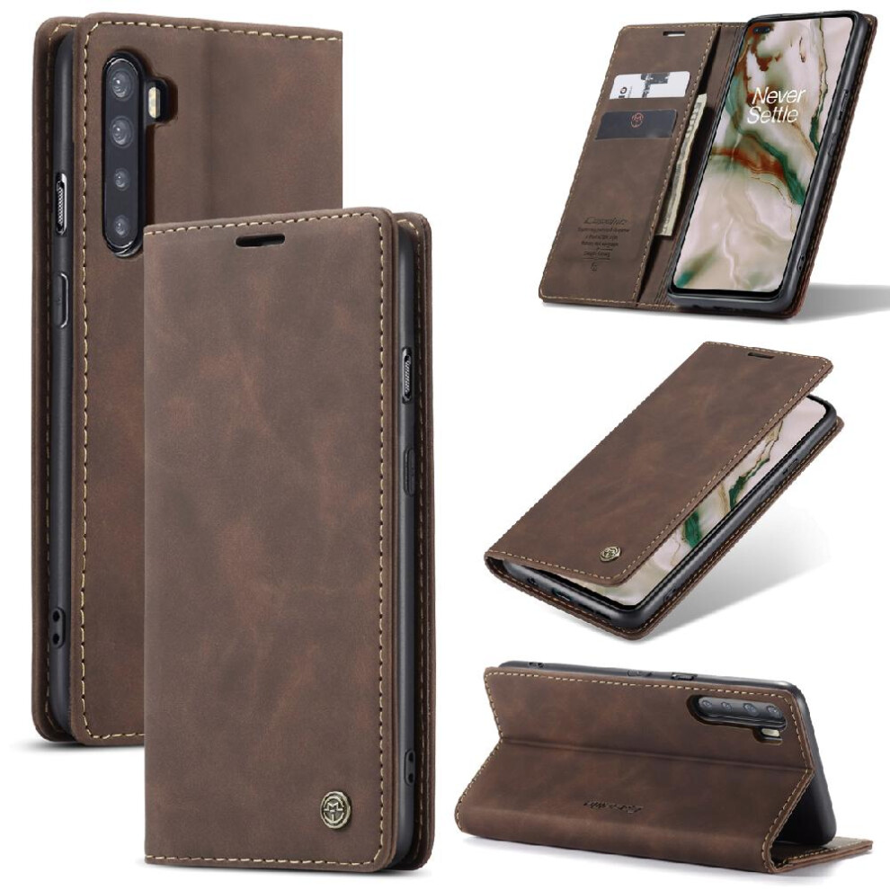 (Brown) Flip Case For Oneplus Nord Vintage Pu Leather Wallet Magnetic Closure Shockproof Flip Folio Book Case Card Slot Kickstand Brown 764549483594