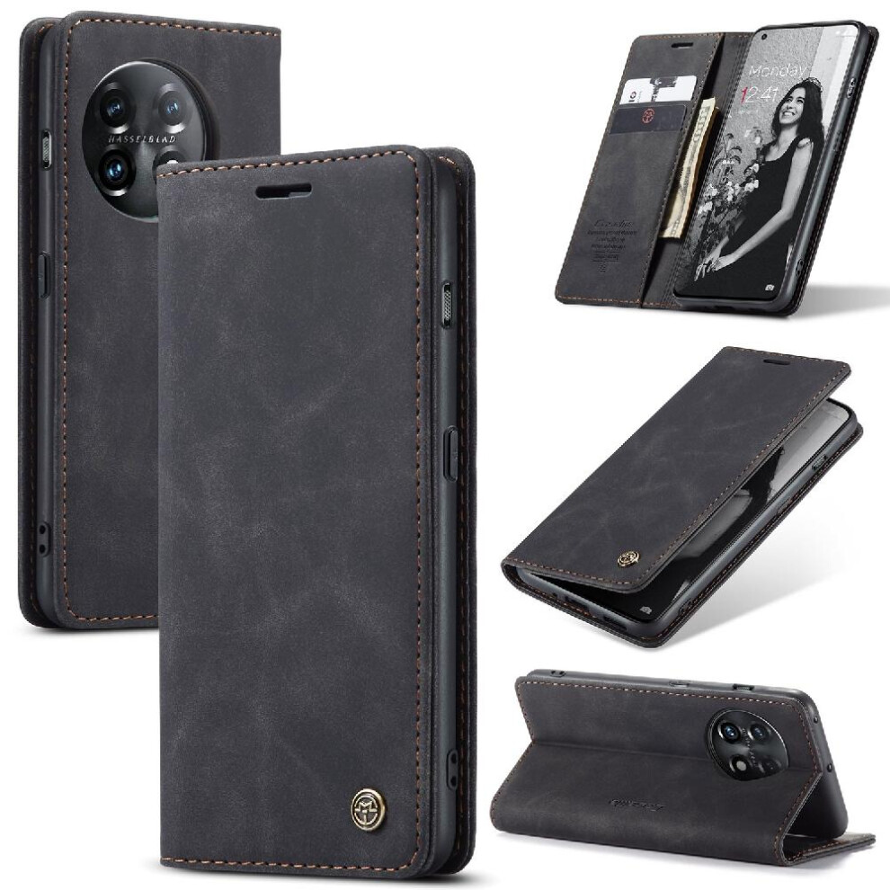 (Black) Flip Case For Oneplus 11 Vintage Pu Leather Wallet Flip Folio Book Magnetic Closure Shockproof Case Card Slot Kickstand Black 764549483655