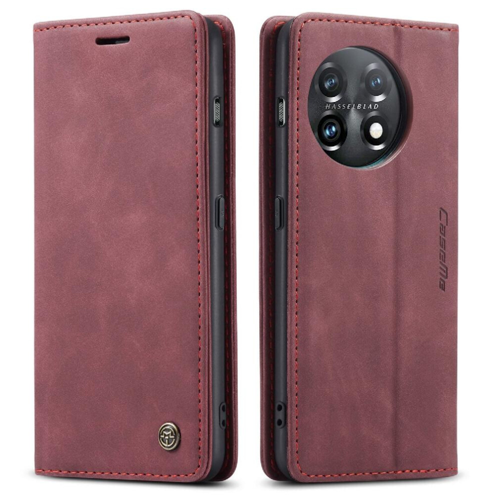 (Red) Flip Case For Oneplus 11 Vintage Pu Leather Wallet Flip Folio Book Magnetic Closure Shockproof Case Card Slot Kickstand Red 764549483617