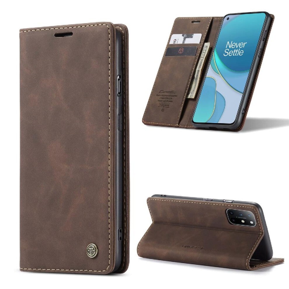 (Brown) Flip Case For Oneplus 8T Magnetic Closure Shockproof Flip Folio Book Vintage Pu Leather Wallet Case Card Slot Kickstand Brown 764549483693