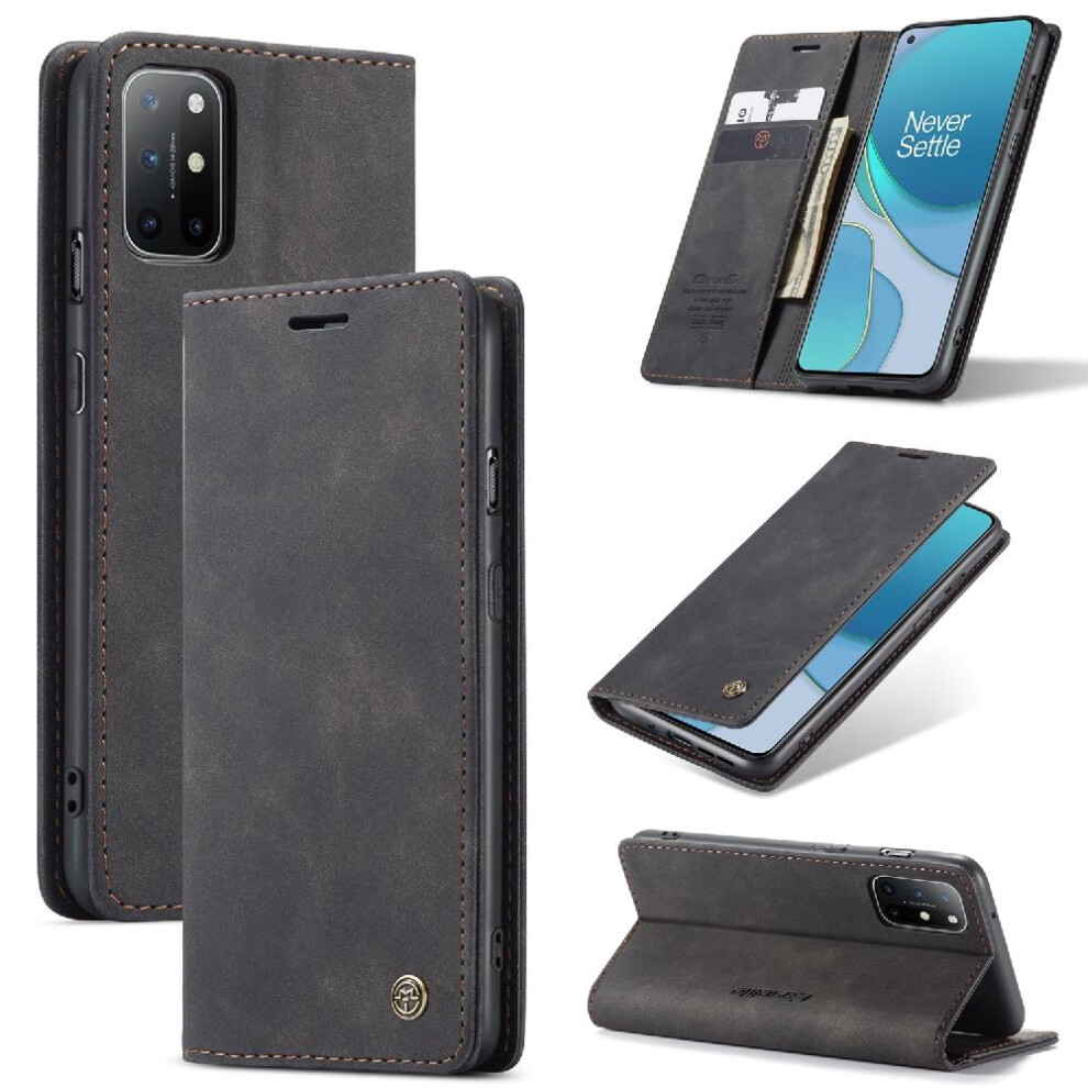 (Black) Flip Case For Oneplus 8T Magnetic Closure Shockproof Flip Folio Book Vintage Pu Leather Wallet Case Card Slot Kickstand Black 764549483709