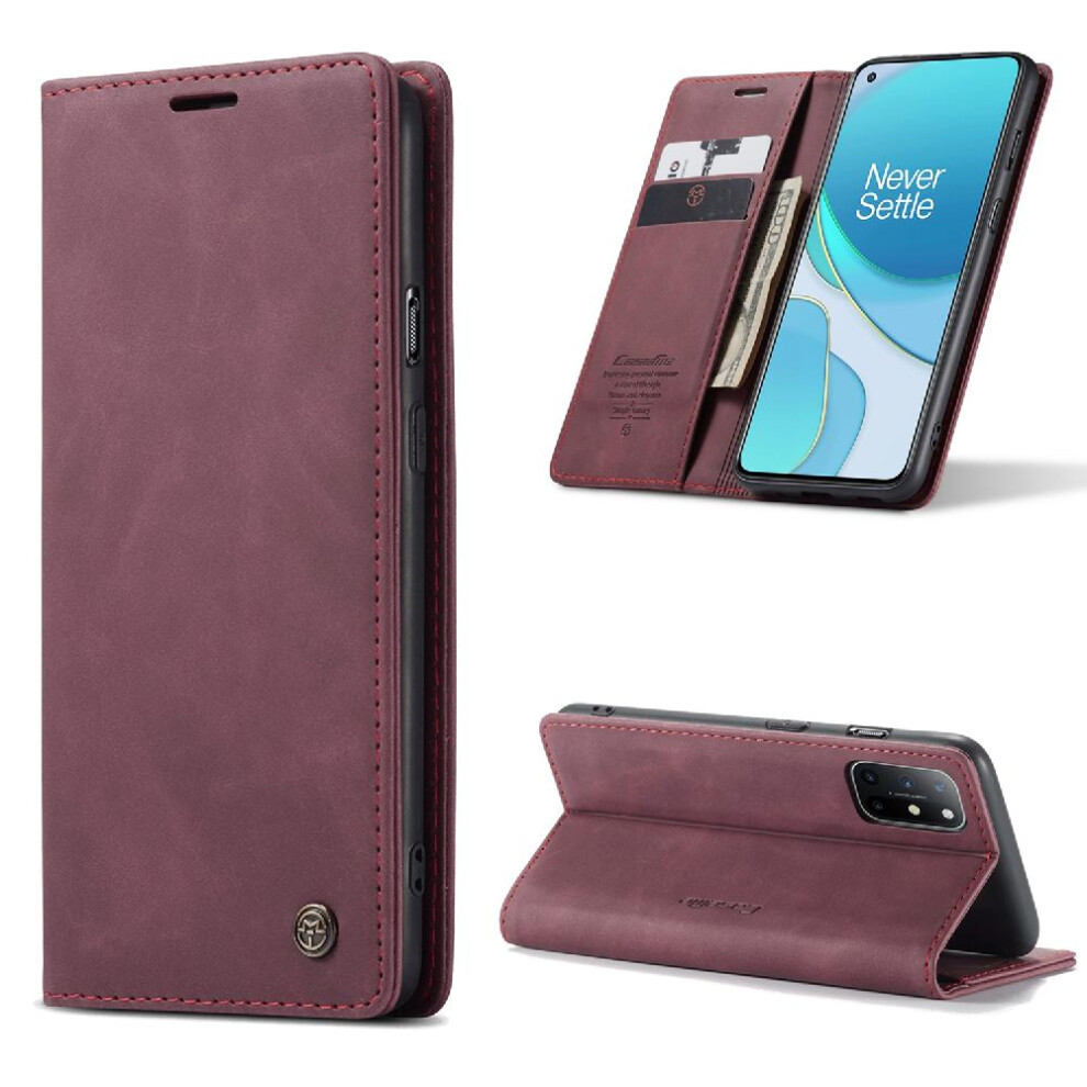 (Red) Flip Case For Oneplus 8T Magnetic Closure Shockproof Flip Folio Book Vintage Pu Leather Wallet Case Card Slot Kickstand Red 764549483662