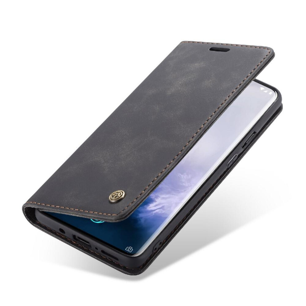 (Black) Flip Case for Oneplus 7 Pro Magnetic Closure Shockproof Flip Folio Book Case Card Slot Kickstand Vintage Pu Leather Wallet