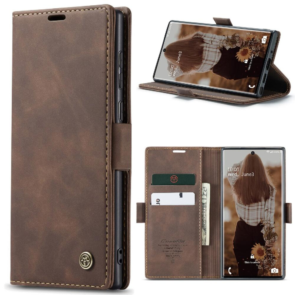 (Brown) Flip Case For Samsung Galaxy Note20 Ultra Vintage Pu Leather Wallet Case Card Slot Kickstand Magnetic Closure Shockproof Flip Folio Book Brown 764549484294