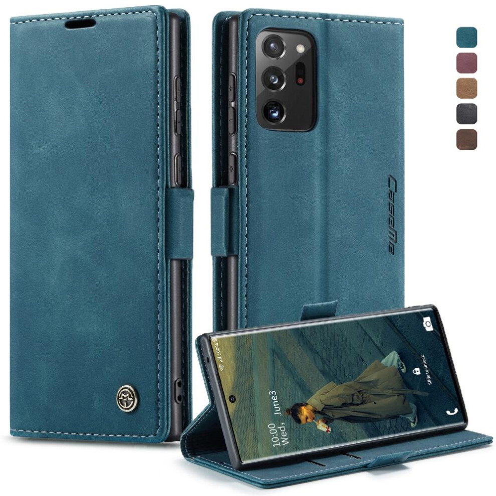 (Blue) Flip Case For Samsung Galaxy Note20 Ultra Vintage Pu Leather Wallet Case Card Slot Kickstand Magnetic Closure Shockproof Flip Folio Book Blue 764549484287