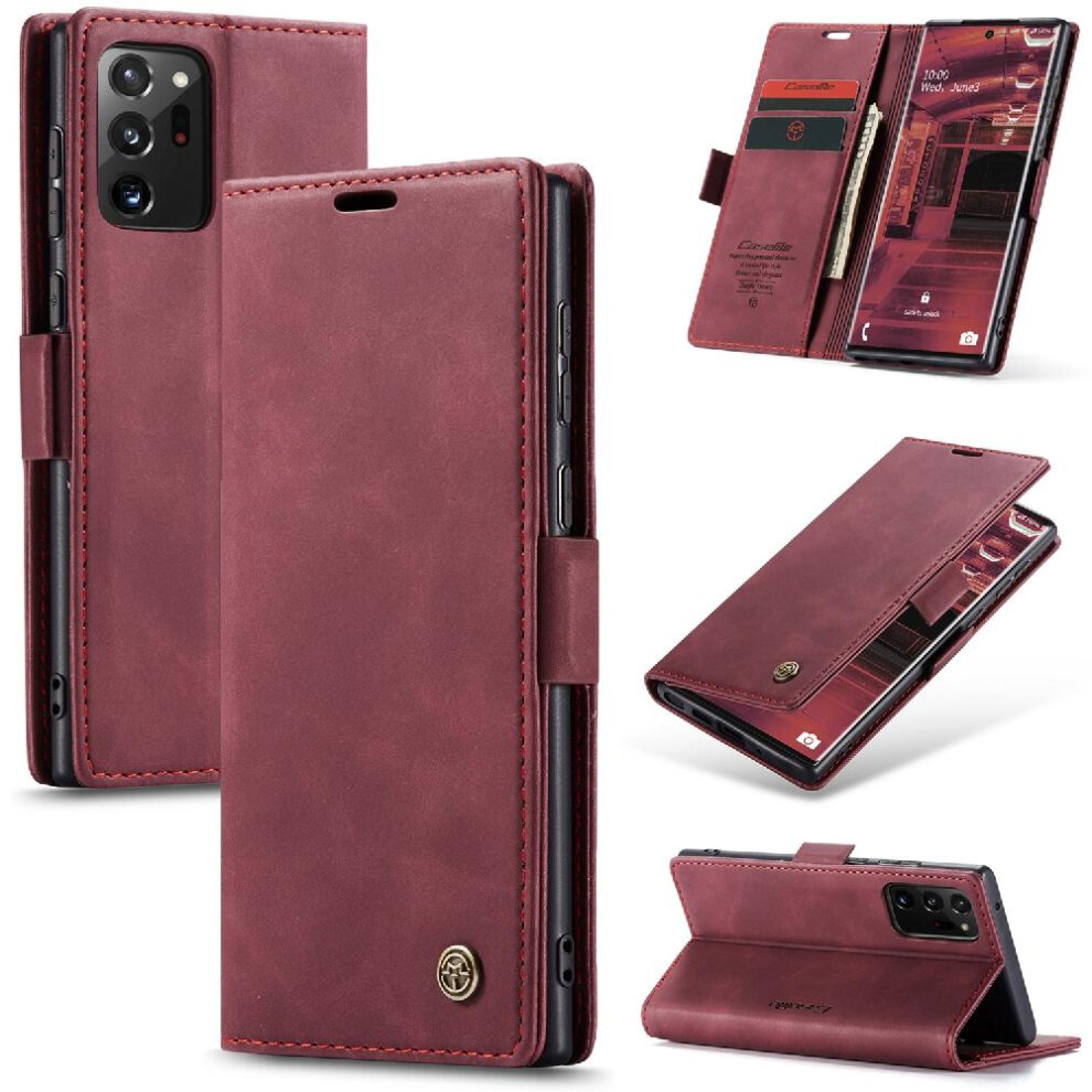 (Red) Flip Case For Samsung Galaxy Note20 Ultra Vintage Pu Leather Wallet Case Card Slot Kickstand Magnetic Closure Shockproof Flip Folio Book Red 764549484263