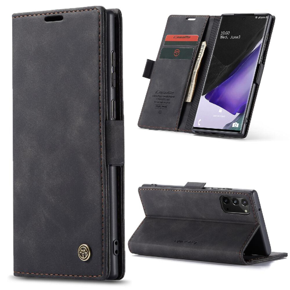 (Black) Flip Case For Samsung Galaxy Note20 Magnetic Closure Shockproof Case Card Slot Kickstand Flip Folio Book Vintage Pu Leather Wallet Black 764549484355