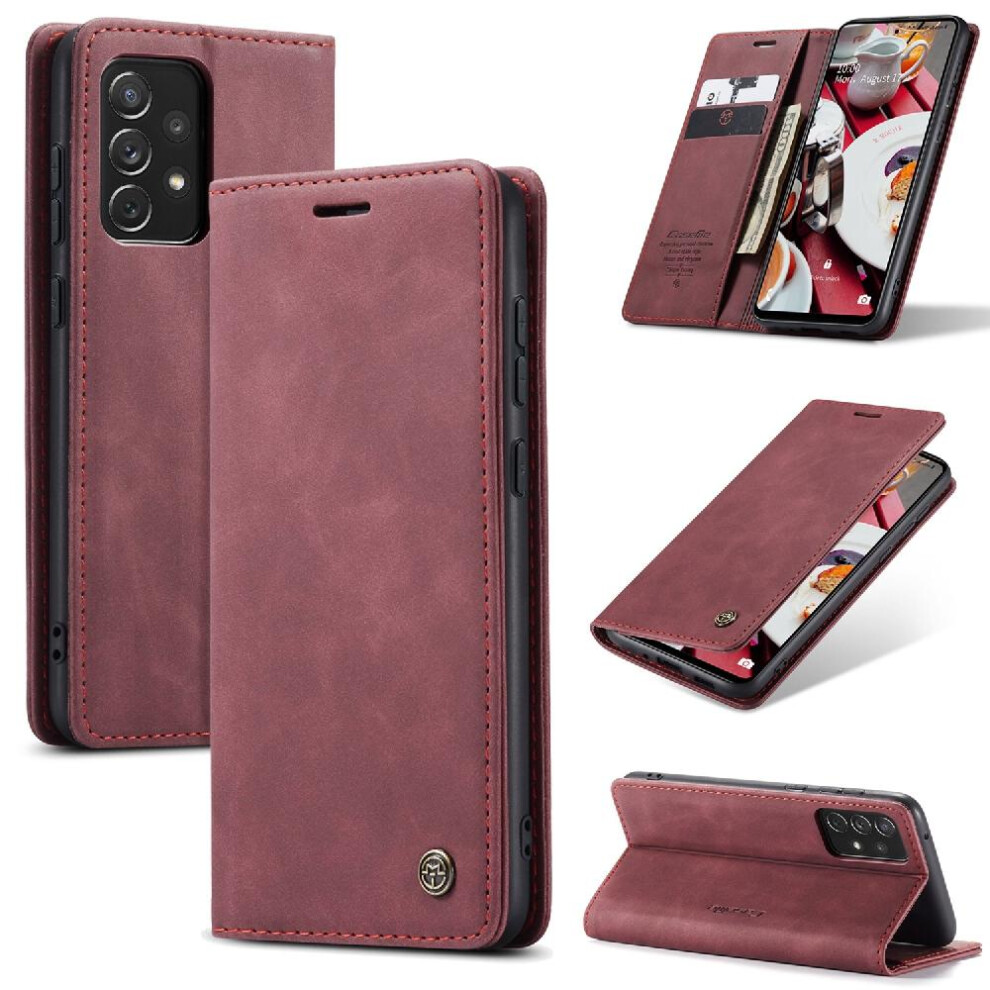 (Red) Flip Case For Samsung Galaxy A73 5G Flip Folio Book Magnetic Closure Shockproof Vintage Pu Leather Wallet Case Card Slot Kickstand Red 764549484768