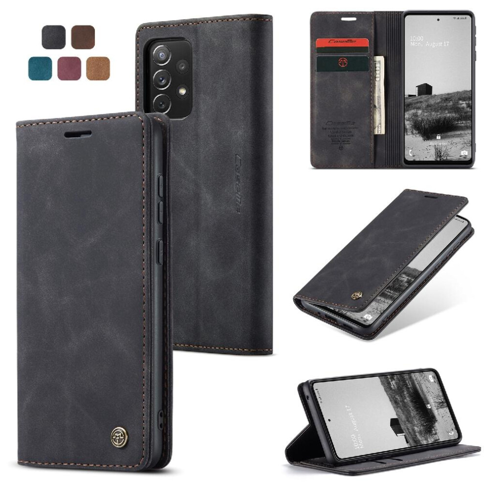 (Black) Flip Case For Samsung Galaxy A73 5G Flip Folio Book Magnetic Closure Shockproof Vintage Pu Leather Wallet Case Card Slot Kickstand Black 764549484805