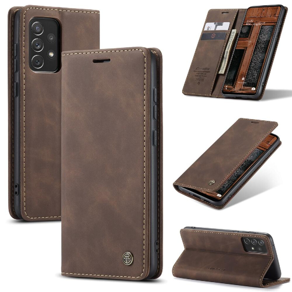 (Brown) Flip Case For Samsung Galaxy A73 5G Flip Folio Book Magnetic Closure Shockproof Vintage Pu Leather Wallet Case Card Slot Kickstand Brown 764549484799
