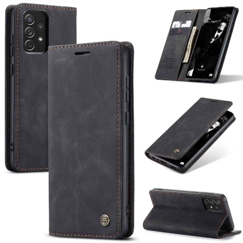 (Black) Flip Case For Samsung Galaxy A72 Case Card Slot Kickstand Vintage Pu Leather Wallet Flip Folio Book Magnetic Closure Shockproof Black 764549484850