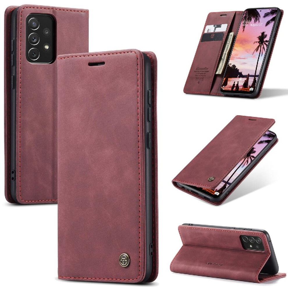 (Red) Flip Case For Samsung Galaxy A72 Case Card Slot Kickstand Vintage Pu Leather Wallet Flip Folio Book Magnetic Closure Shockproof Red 764549484812