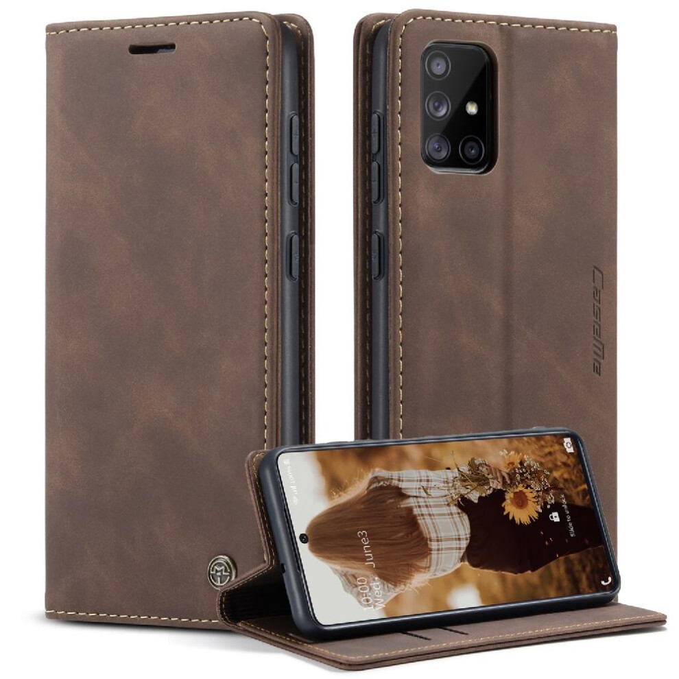 (Brown) Flip Case For Samsung Galaxy A71 4G Magnetic Closure Shockproof Flip Folio Book Case Card Slot Kickstand Vintage Pu Leather Wallet Brown 764549484898
