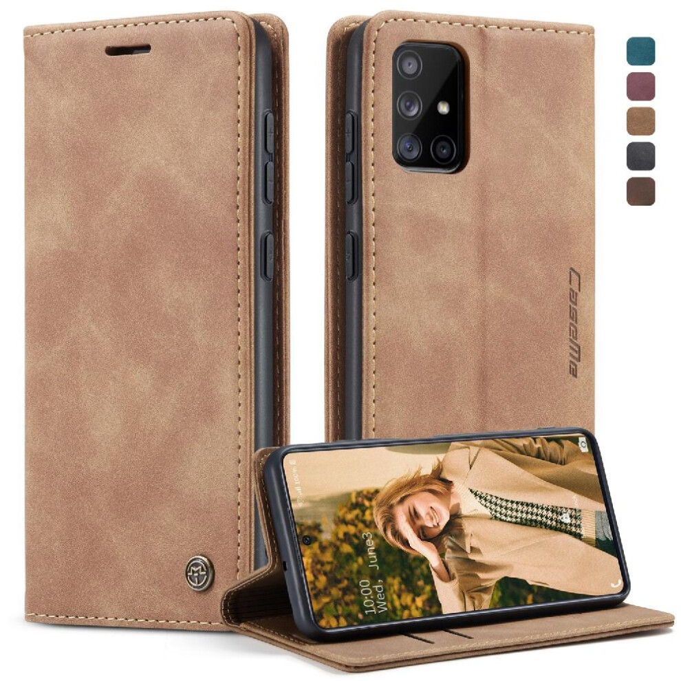 (Yellow) Flip Case For Samsung Galaxy A71 4G Magnetic Closure Shockproof Flip Folio Book Case Card Slot Kickstand Vintage Pu Leather Wallet Yellow 764549484874