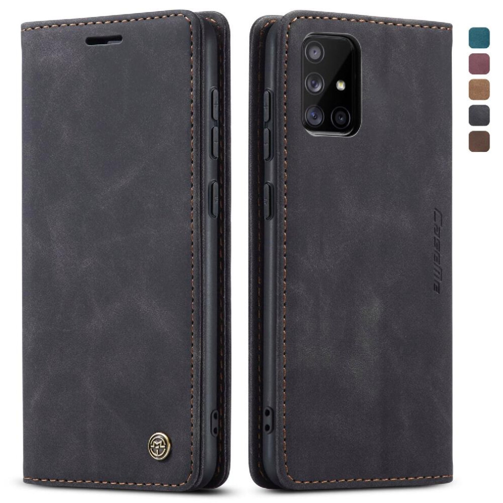 (Black) Flip Case For Samsung Galaxy A71 4G Magnetic Closure Shockproof Flip Folio Book Case Card Slot Kickstand Vintage Pu Leather Wallet Black 764549484904