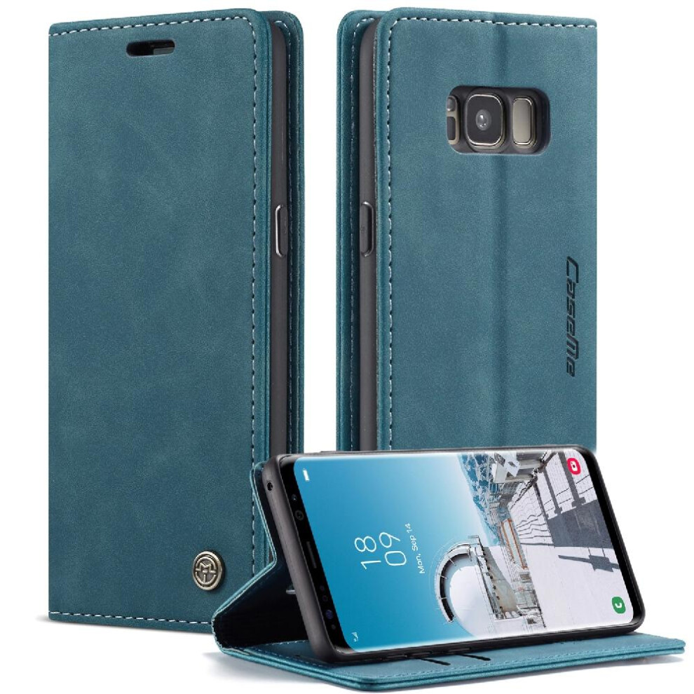(Blue) Flip Case For Samsung Galaxy S8 Case Card Slot Kickstand Vintage Pu Leather Wallet Magnetic Closure Shockproof Flip Folio Book Blue 764549485031