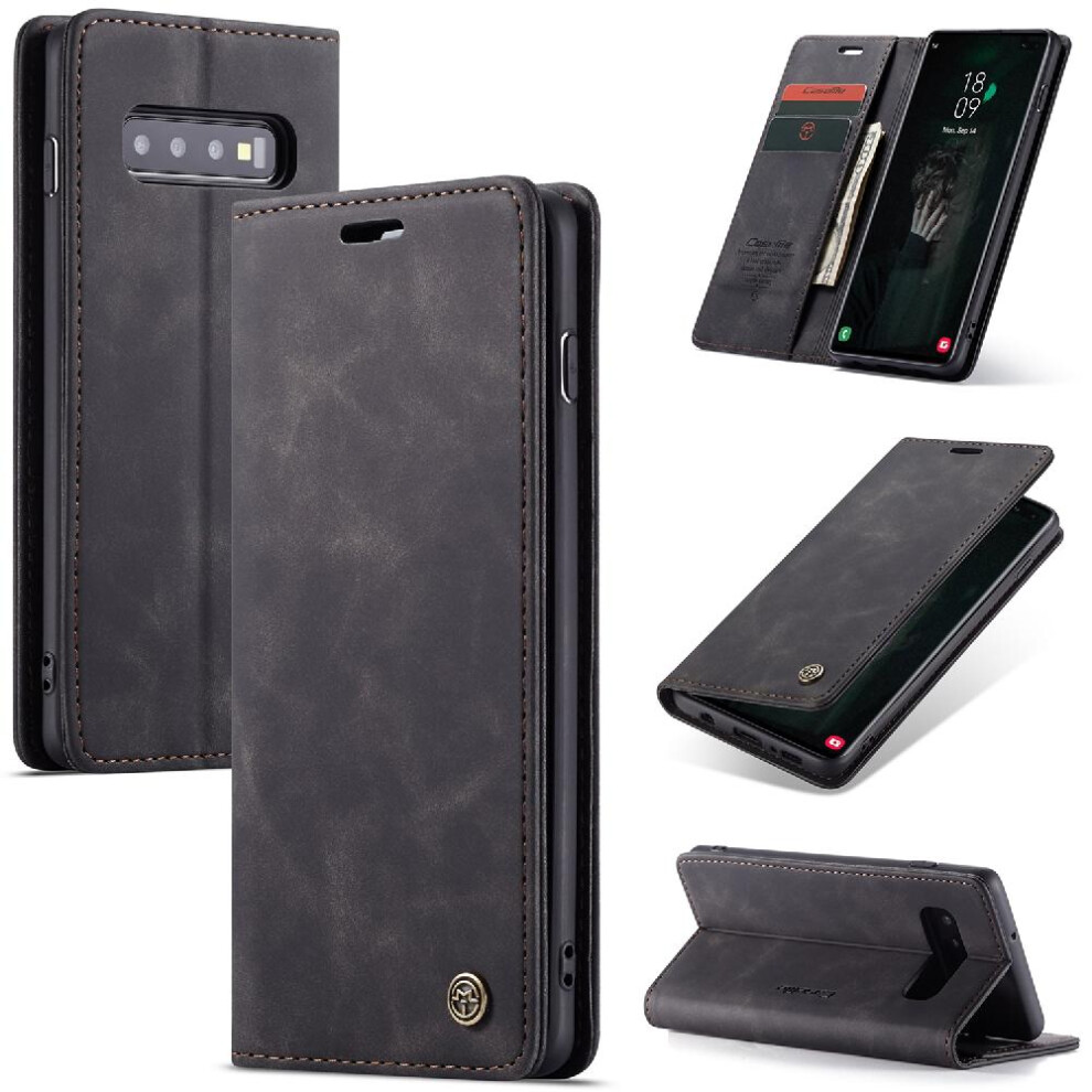 (Black) Flip Case For Samsung Galaxy S10 Plus Flip Folio Book Vintage Pu Leather Wallet Magnetic Closure Shockproof Case Card Slot Kickstand Black 764549485208