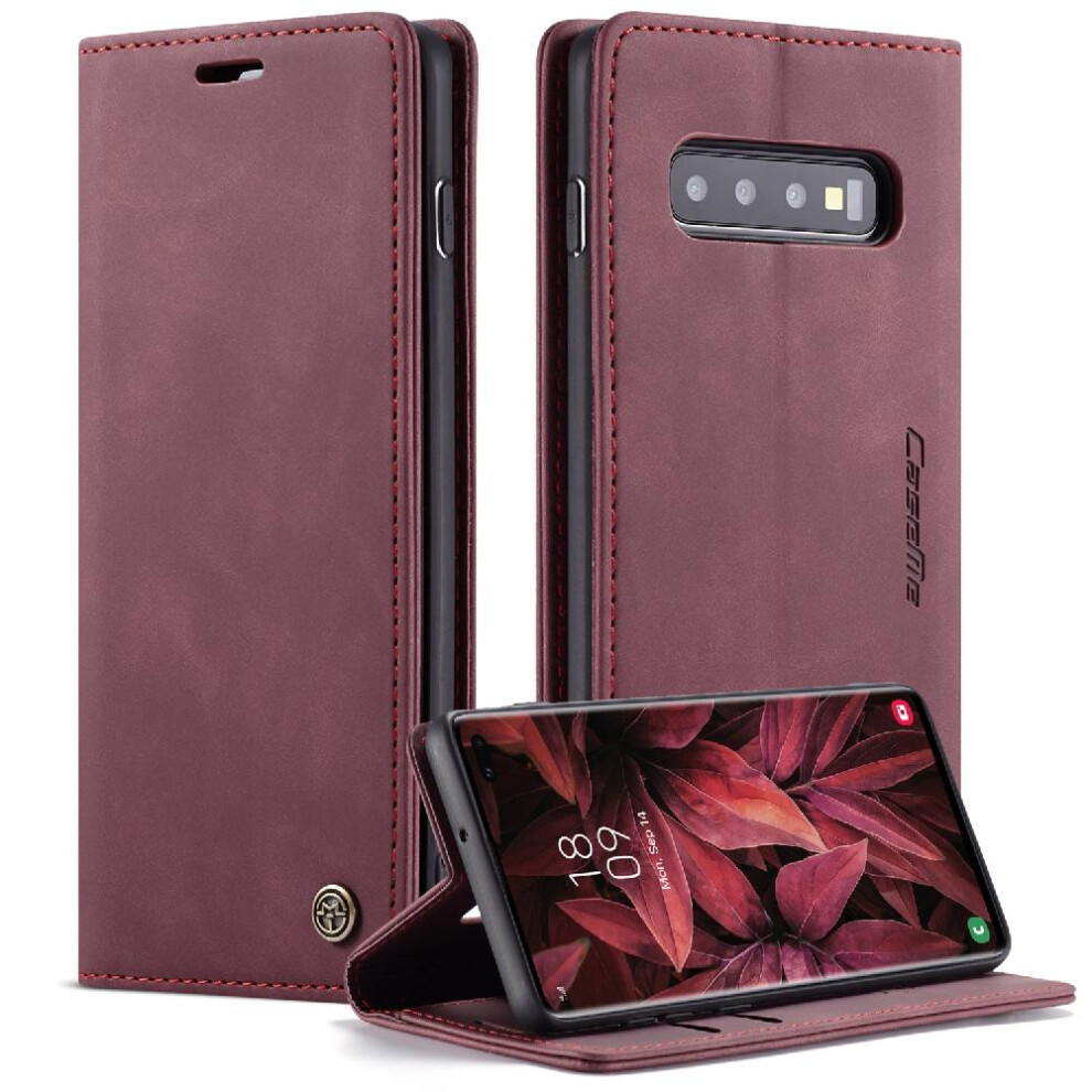 (Red) Flip Case For Samsung Galaxy S10 Plus Flip Folio Book Vintage Pu Leather Wallet Magnetic Closure Shockproof Case Card Slot Kickstand Red 764549485161