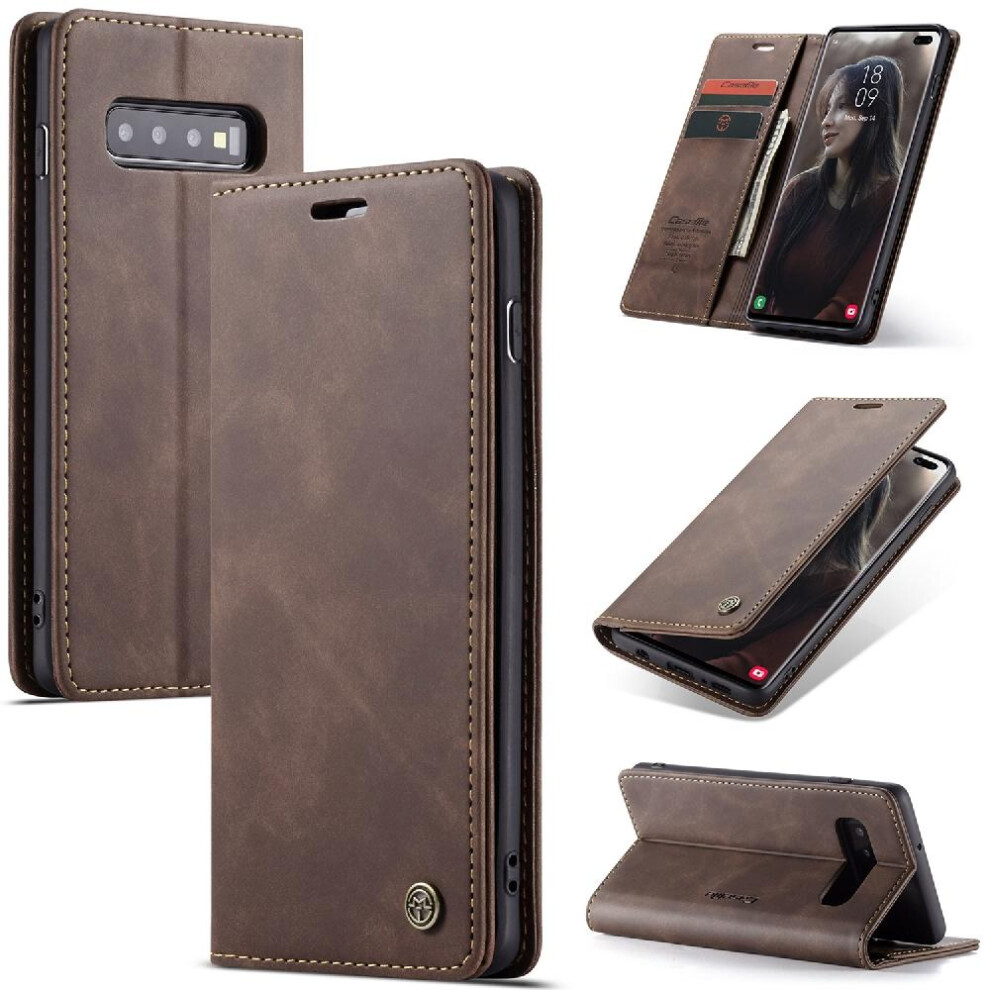 (Brown) Flip Case For Samsung Galaxy S10 Plus Flip Folio Book Vintage Pu Leather Wallet Magnetic Closure Shockproof Case Card Slot Kickstand Brown 764549485192