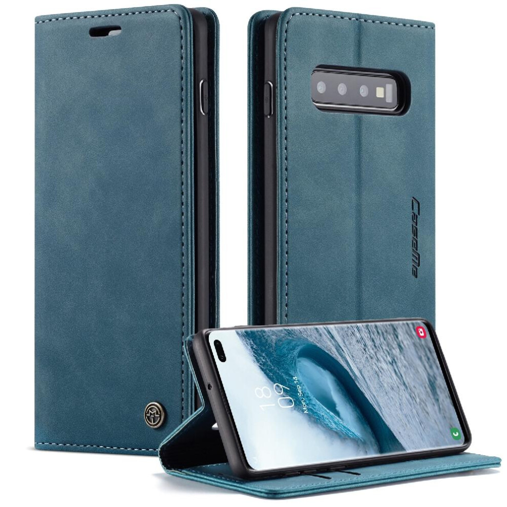 (Blue) Flip Case For Samsung Galaxy S10 Plus Flip Folio Book Vintage Pu Leather Wallet Magnetic Closure Shockproof Case Card Slot Kickstand Blue 764549485185