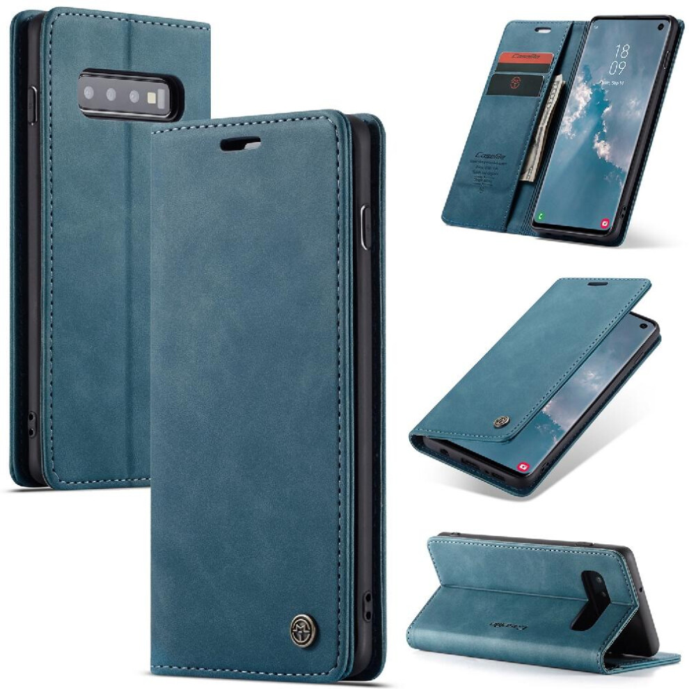 (Blue) Flip Case For Samsung Galaxy S10 Case Card Slot Kickstand Flip Folio Book Vintage Pu Leather Wallet Magnetic Closure Shockproof Blue 764549485239