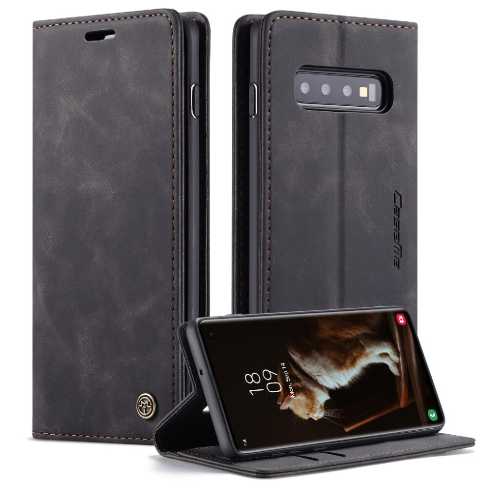 (Black) Flip Case For Samsung Galaxy S10 Case Card Slot Kickstand Flip Folio Book Vintage Pu Leather Wallet Magnetic Closure Shockproof Black 764549485253