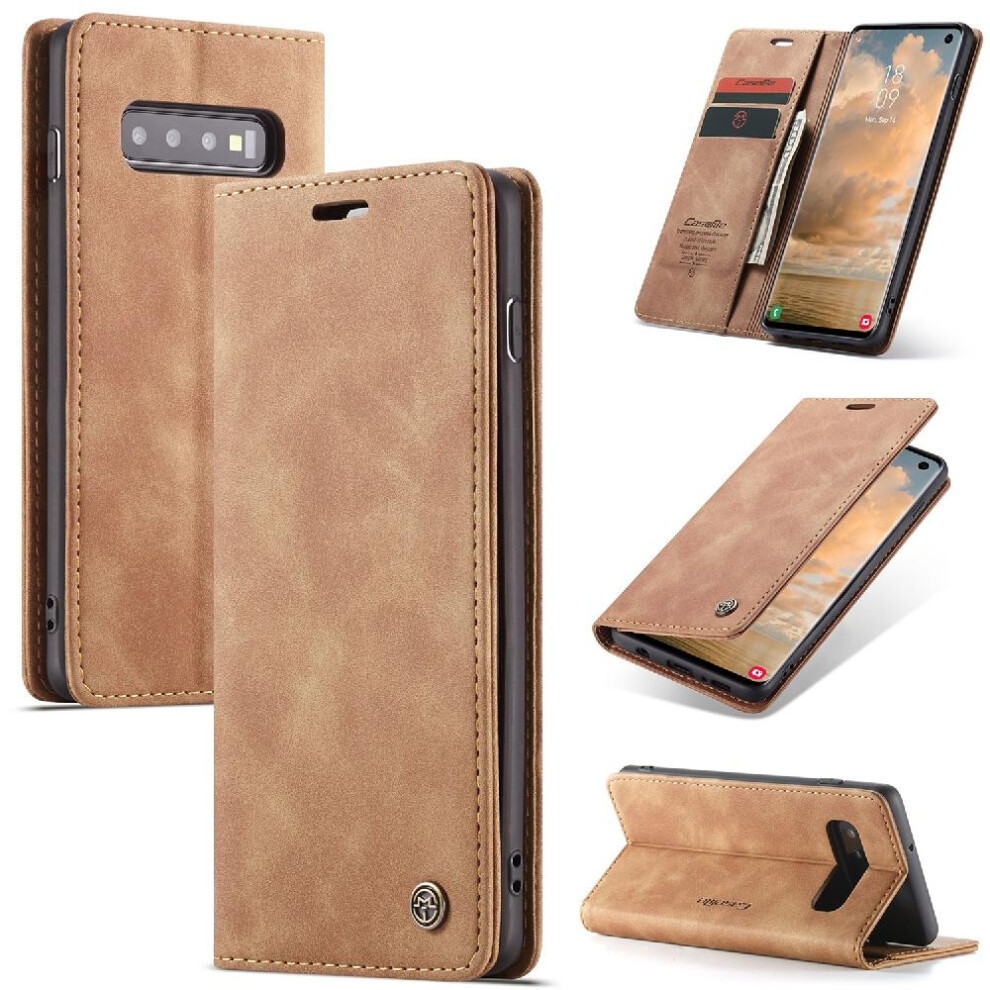 (Yellow) Flip Case For Samsung Galaxy S10 Case Card Slot Kickstand Flip Folio Book Vintage Pu Leather Wallet Magnetic Closure Shockproof Yellow 764549485222