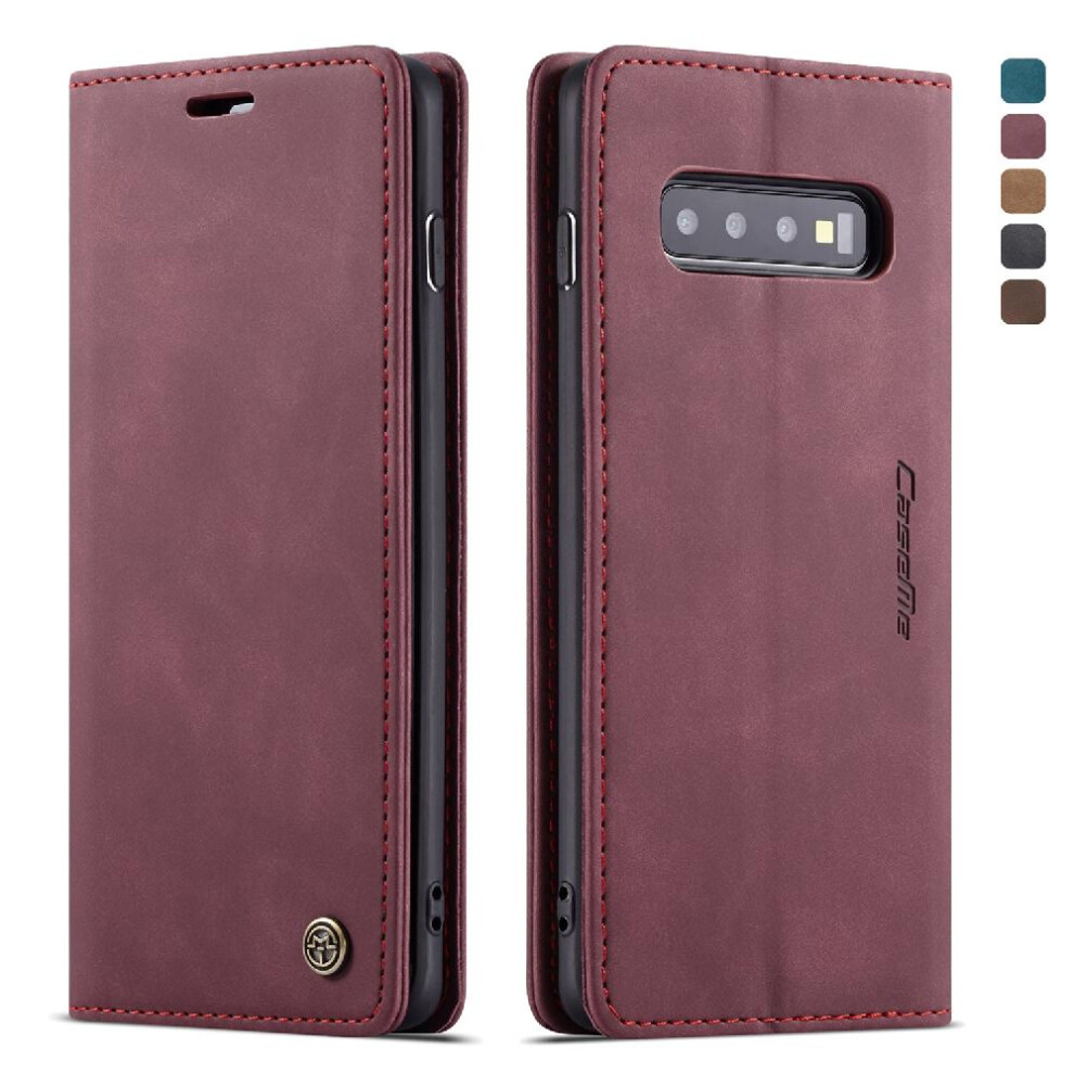 (Red) Flip Case For Samsung Galaxy S10 Case Card Slot Kickstand Flip Folio Book Vintage Pu Leather Wallet Magnetic Closure Shockproof Red 764549485215