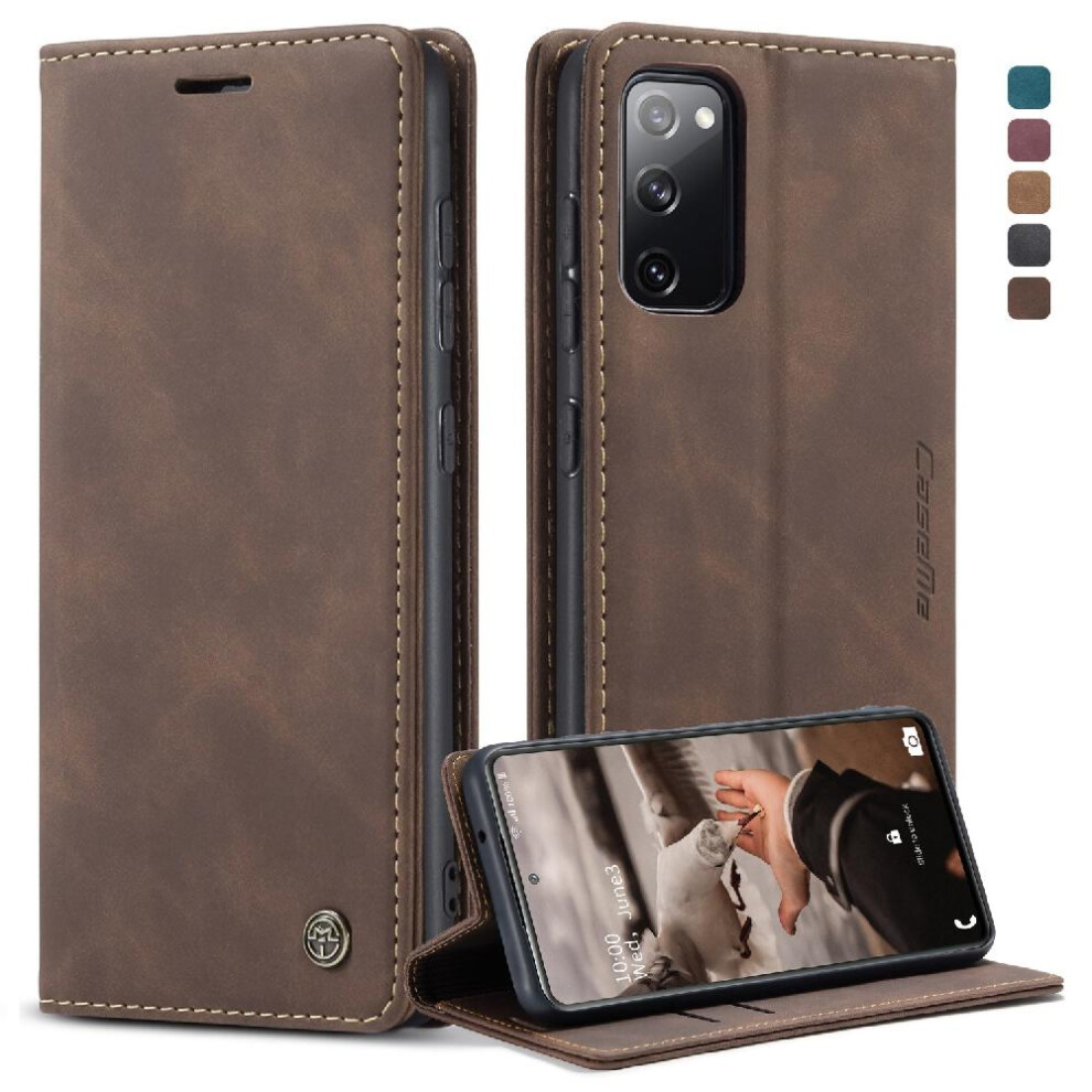 (Brown) Flip Case For Samsung Galaxy S20 Fe Flip Folio Book Vintage Pu Leather Wallet Magnetic Closure Shockproof Case Card Slot Kickstand Brown 764549485345