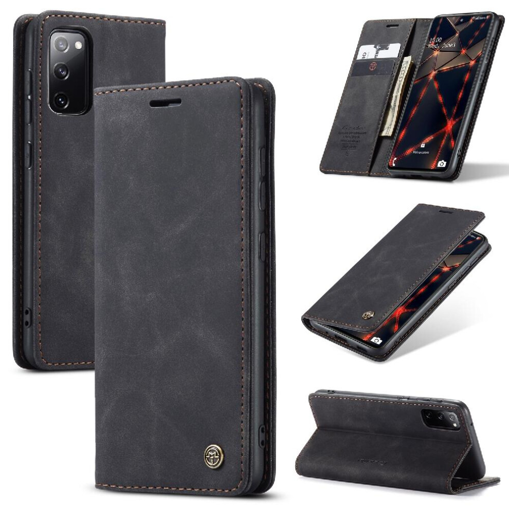 (Black) Flip Case For Samsung Galaxy S20 Fe Flip Folio Book Vintage Pu Leather Wallet Magnetic Closure Shockproof Case Card Slot Kickstand Black 764549485352