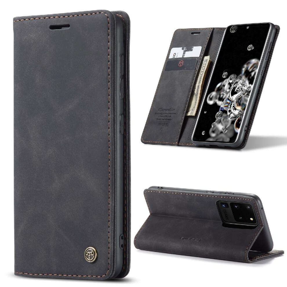 (Black) Flip Case For Samsung Galaxy S20 Ultra Case Card Slot Kickstand Vintage Pu Leather Wallet Flip Folio Book Magnetic Closure Shockproof Black 764549485406