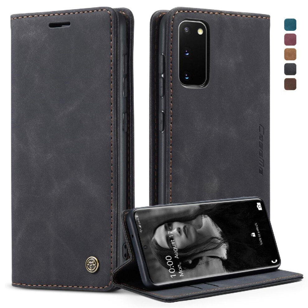 (Black) Flip Case For Samsung Galaxy S20 Case Card Slot Kickstand Flip Folio Book Magnetic Closure Shockproof Vintage Pu Leather Wallet Black 764549485451