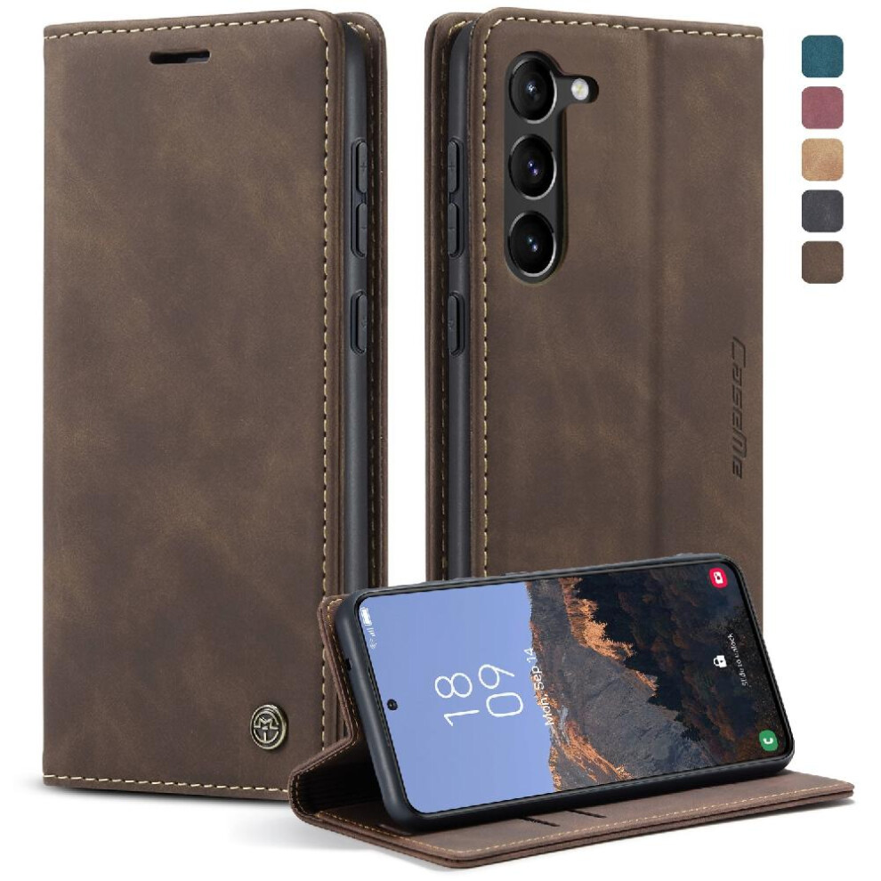 (Brown) Flip Case For Samsung Galaxy S23 Vintage Pu Leather Wallet Case Card Slot Kickstand Magnetic Closure Shockproof Flip Folio Book Brown 764549486045