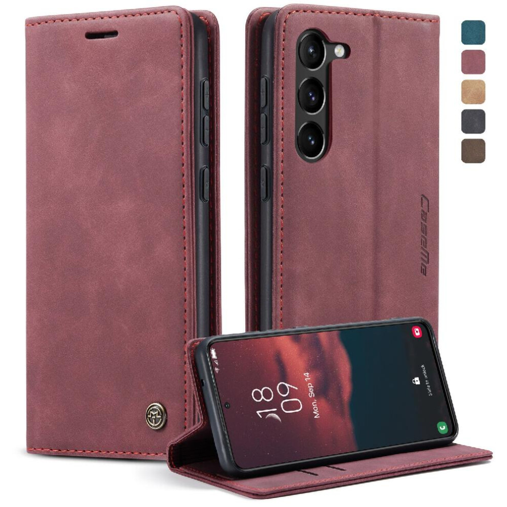 (Red) Flip Case For Samsung Galaxy S23 Vintage Pu Leather Wallet Case Card Slot Kickstand Magnetic Closure Shockproof Flip Folio Book Red 764549486014