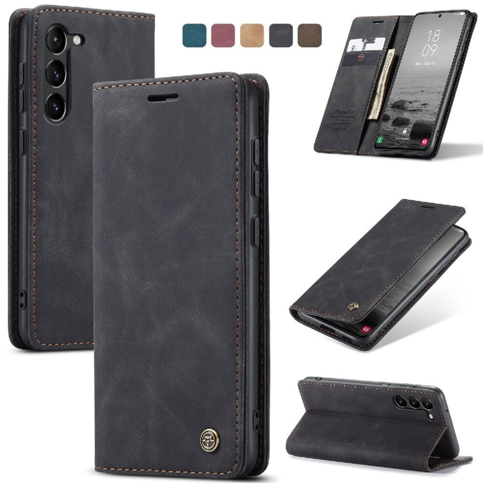 (Black) Flip Case For Samsung Galaxy S23 Vintage Pu Leather Wallet Case Card Slot Kickstand Magnetic Closure Shockproof Flip Folio Book Black 764549486052
