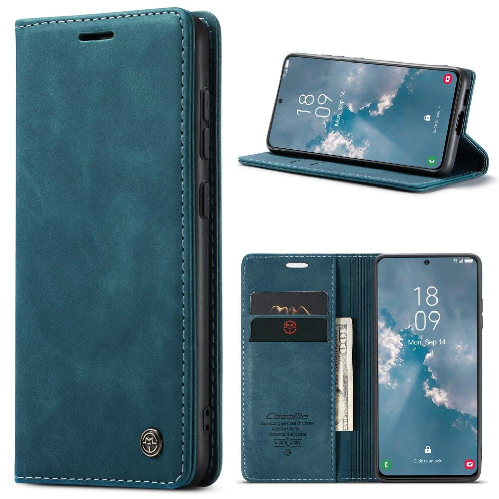 (Blue) Flip Case For Samsung Galaxy S23 Vintage Pu Leather Wallet Case Card Slot Kickstand Magnetic Closure Shockproof Flip Folio Book Blue 764549486038