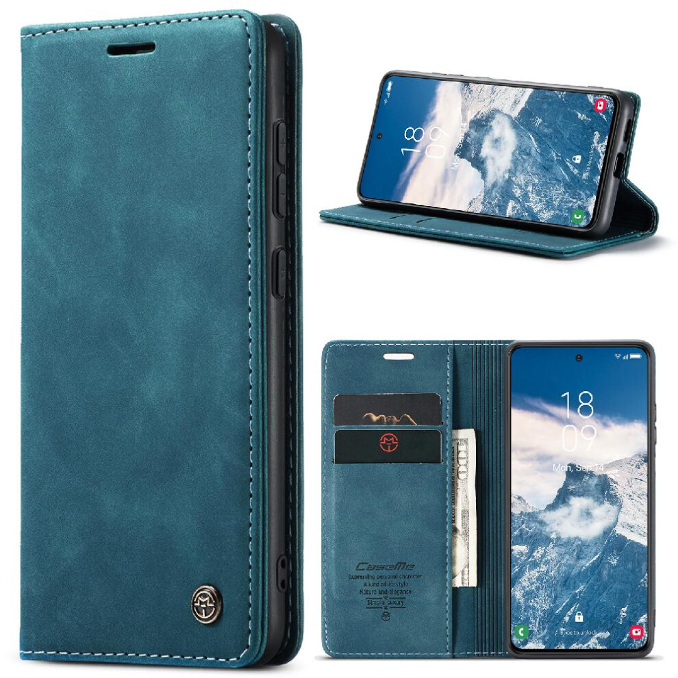 (Blue) Flip Case For Samsung Galaxy S24 Flip Folio Book Case Card Slot Kickstand Vintage Pu Leather Wallet Magnetic Closure Shockproof Blue 764549486137