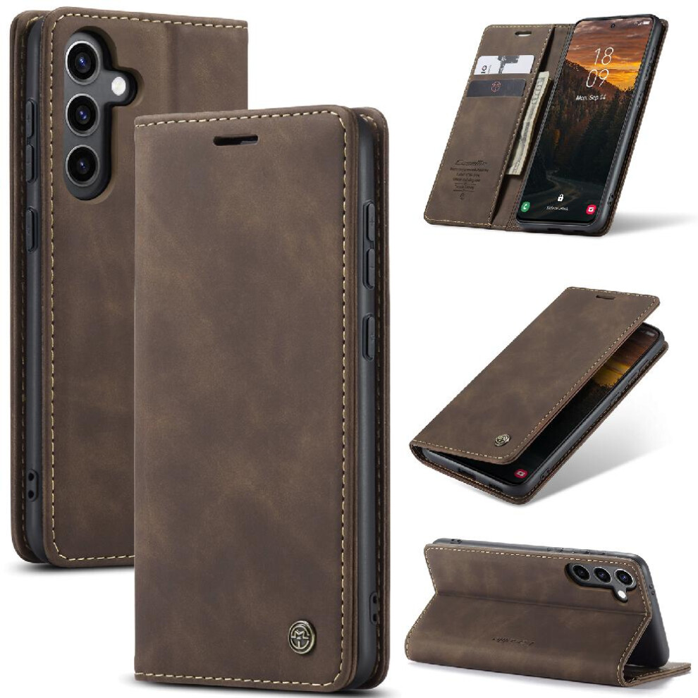 (Brown) Flip Case For Samsung Galaxy S24 Flip Folio Book Case Card Slot Kickstand Vintage Pu Leather Wallet Magnetic Closure Shockproof Brown 764549486144