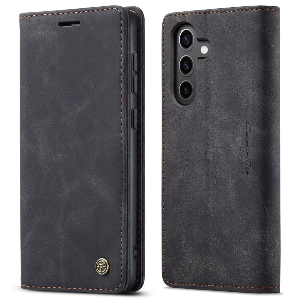 (Black) Flip Case For Samsung Galaxy S24 Flip Folio Book Case Card Slot Kickstand Vintage Pu Leather Wallet Magnetic Closure Shockproof Black 764549486151