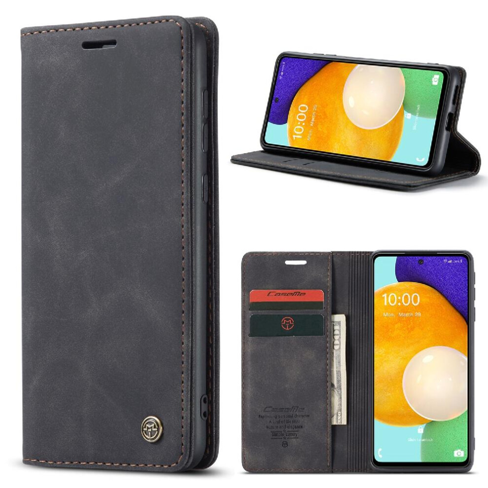 (Black) Flip Case For Samsung Galaxy A53 5G Magnetic Closure Shockproof Case Card Slot Kickstand Flip Folio Book Vintage Pu Leather Wallet Black 764549486250
