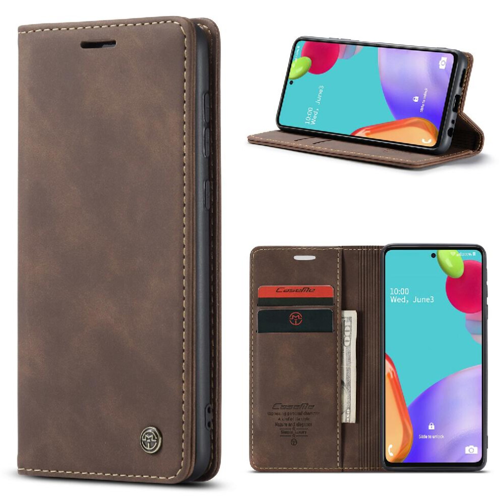 (Brown) Flip Case for Samsung Galaxy A52s 5g Magnetic Closure Shockproof Flip Folio Book Vintage Pu Leather Wallet Case Card Slot Kickstand