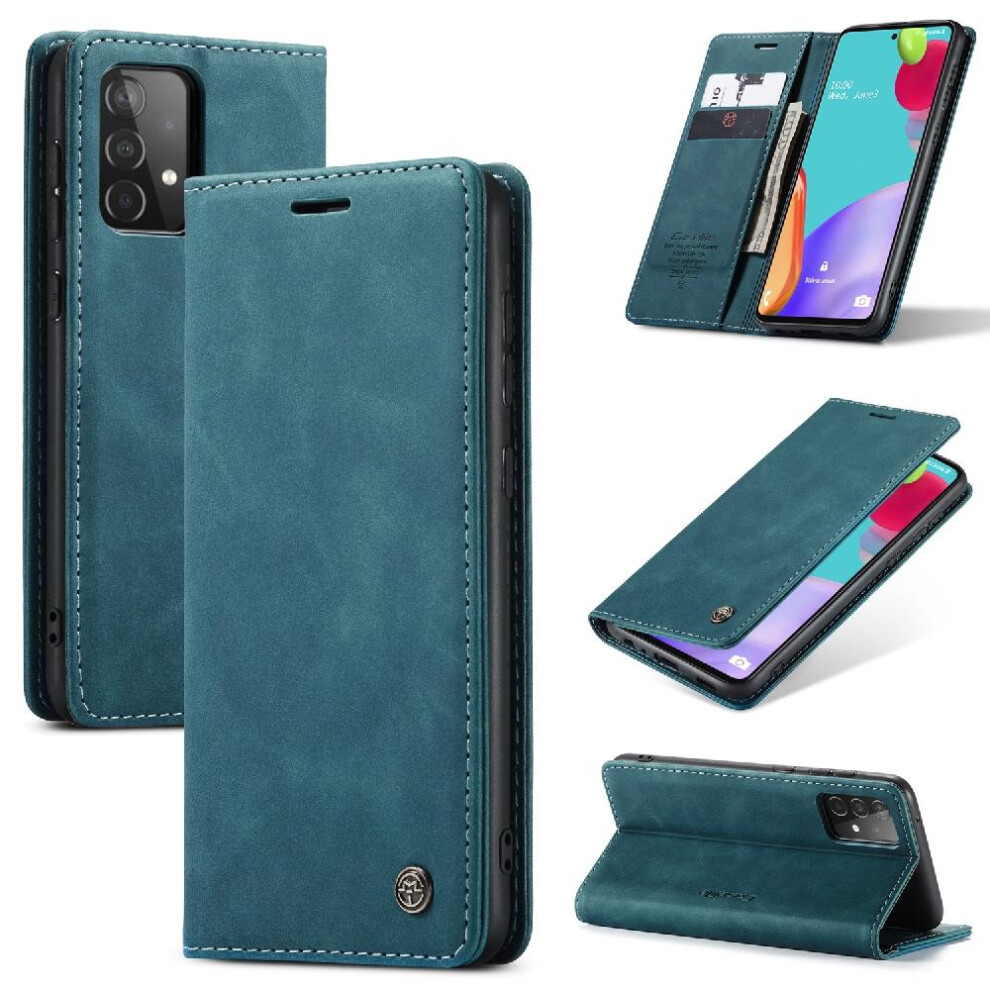 (Blue) Flip Case For Samsung Galaxy A52s 5G Magnetic Closure Shockproof Flip Folio Book Vintage Pu Leather Wallet Case Card Slot Kickstand Blue 764549486281