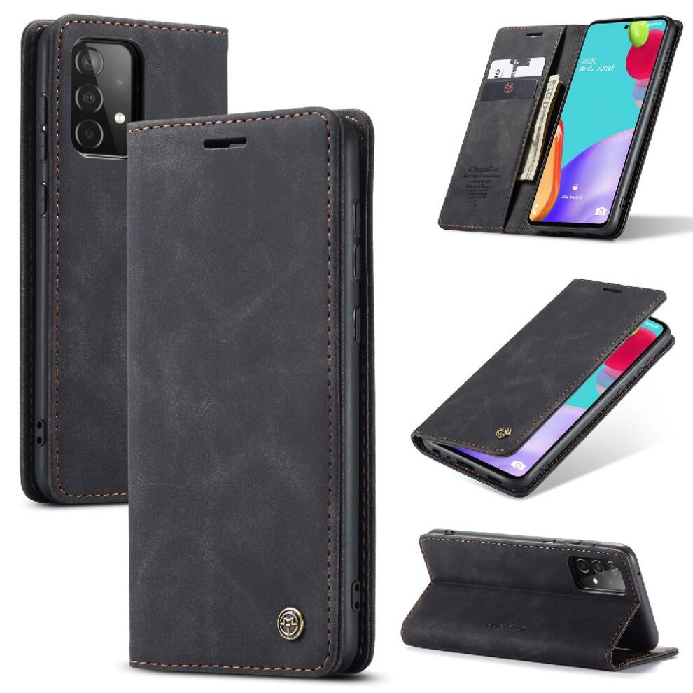 (Black) Flip Case For Samsung Galaxy A52 4G/5G Vintage Pu Leather Wallet Case Card Slot Kickstand Flip Folio Book Magnetic Closure Shockproof Black 764549486359